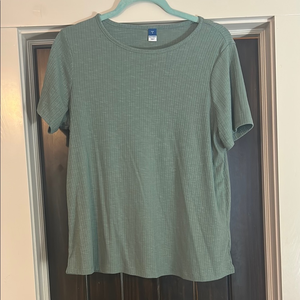 Green Ribbed Short Sleeve Top